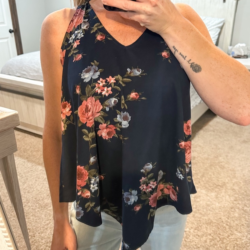 Top Fashion of NY Navy & Blue Floral Tank Top Women’s Size Small